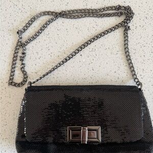 Black Sequin Clutch with Silver Clasp